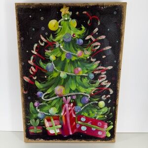 Collectible Rare Pier 1 Imports Christmas Tree Lighted Glitter Canvas Holiday